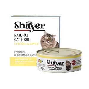 کنسرو گربه شایر shayer طعم مرغ و سیب در ژل بافت نچرال وزن 110 گرم