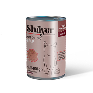 کنسرو گربه شایر shayer طعم بیف بافت فشرده وزن 400 گرم