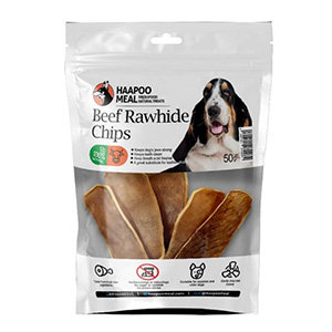 تشویقی سگ هاپومیل HAAPOO MEAL چیپس پوست گاو وزن 50 گرم
