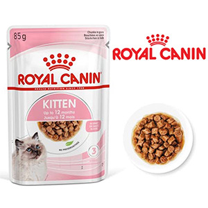 پوچ بچه گربه رویال کنین کیتن Royal Canin Kitten طعم مرغ در سس بافت تکه ای وزن 85 گرم