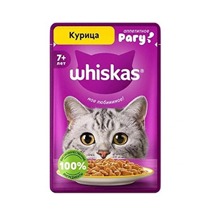 پوچ گربه بالای 7 سال ویسکاس whiskas طعم مرغ در سس بافت تکه ای وزن 75 گرم