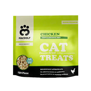 تشویقی گربه مکدلف macdolf طعم فریز دراید مرغ وزن 40 گرم