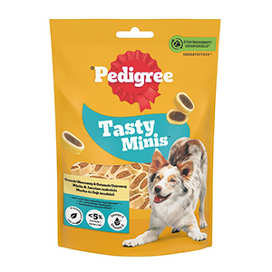 تشویقی سگ پدیگری تیستی مینیس Pedigree Tasty Minis طعم گوشت گاو و پنیر وزن 140 گرم