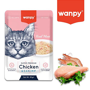 پوچ گربه ونپی Wanpy Chicken & Shrimp طعم مرغ و میگو بافت نچرال وزن 85 گرم