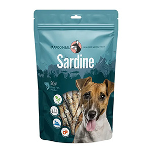 تشویقی سگ هاپومیل ماهی ساردین haapoomeal sardine وزن 30 گرم