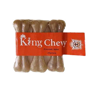تشویقی دنتال سگ استخوان ژلاتینی قهوه ای کینگ چوی King Chewy Pressed Bone وزن 3*25 گرم