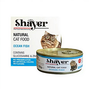 کنسرو گربه شایر shayer طعم ماهی اقیانوس در سس گوشت بافت نچرال وزن 110 گرم