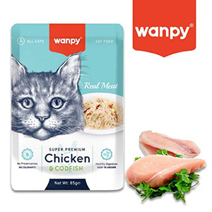پوچ گربه ونپی Wanpy Chicken & Codfish طعم مرغ و ماهی کاد بافت نچرال وزن 85 گرم