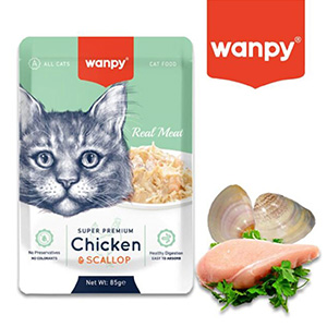 پوچ گربه ونپی Wanpy Chicken & Scallop طعم مرغ و صدف بافت نچرال وزن 85 گرم