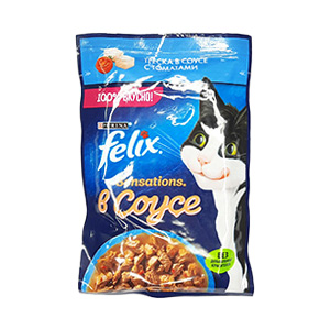 پوچ گربه فلیکس felix با طعم ماهی کاد و گوجه فرنگی در ژل وزن 75 گرم