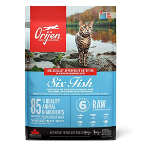غذا خشک گربه اوریجن سیکس فیش orijen six fish طعم ماهی وزن 1/8 کیلوگرم