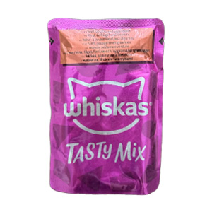 پوچ گربه ویسکاس whiskas طعم گاو و ماکیان و سبزیجات وزن 85 گرم