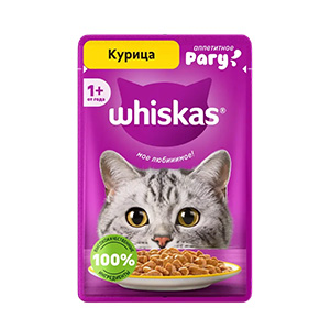 پوچ گربه ویسکاس whiskas طعم مرغ در سس بافت تکه ای وزن 75 گرم