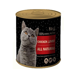 کنسرو گربه رویال کوکو royal coco طعم مرغ و جگر بافت پته وزن 800 گرم