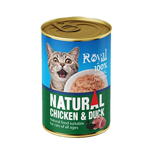 کنسرو گربه رویال کوکو royal coco natural طعم مرغ و اردک بافت نچرال وزن 380 گرم