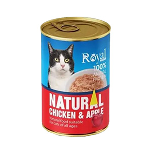 کنسرو گربه رویال کوکو royal coco natural طعم مرغ و سیب بافت نچرال وزن 380 گرم