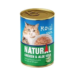 کنسرو گربه رویال کوکو royal coco natural طعم مرغ و آلوئه ورا بافت نچرال وزن 380 گرم