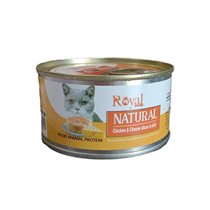 کنسرو گربه رویال کوکو royal coco natural طعم مرغ و پنیر در ژل بافت نچرال وزن 220 گرم