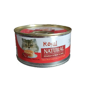 کنسرو گربه رویال کوکو royal coco natural طعم مرغ و گوشت در ژل بافت نچرال وزن 220 گرم