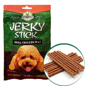 تشویقی سگ ووجی برند جرکی استیک Wujibrand Jerky Stick طعم مرغ و کدوحلوایی وزن 70 گرم