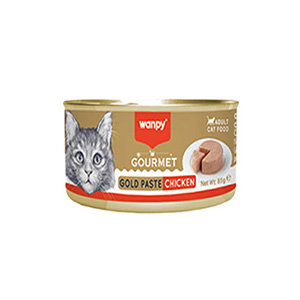 کنسرو گربه گورمت گلد ونپی wanpy gourmet gold chicken طعم مرغ بافت پته وزن 85 گرم