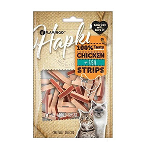 تشویقی گربه فلامینگو استریپس Flamingo Chicken & Fish Strips طعم مرغ و ماهی وزن 85 گرم