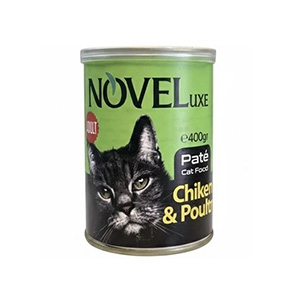 کنسرو گربه بالغ نوول novel طعم مرغ و ماکیان بافت فشرده وزن 400 گرم