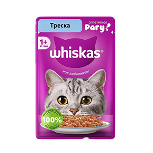 پوچ گربه ویسکاس whiskas طعم ماهی کاد در سس بافت تکه ای وزن 75 گرم