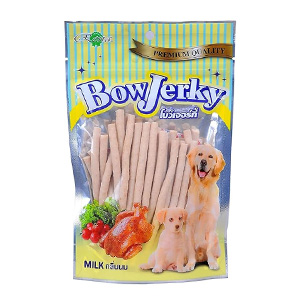 تشویقی سگ بوجرکی میله ای نرم Bow Jerky Milk طعم شیری وزن 250 گرم