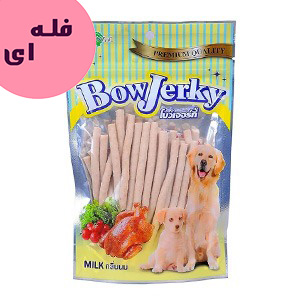 تشویقی سگ بوجرکی میله ای نرم Bow Jerky Milk طعم شیری فله ای وزن 60 گرم