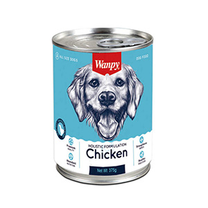 کنسرو سگ ونپی wanpy chicken طعم مرغ بافت فشرده وزن 375 گرم 