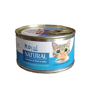 کنسرو گربه نچرال رویال کوکو royal coco natural طعم مرغ و ماهی در ژله وزن 220 گرم