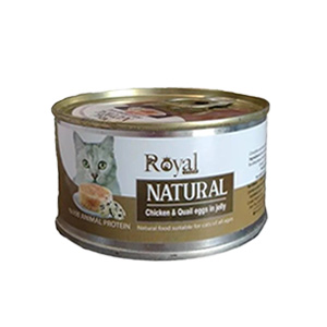 کنسرو نچرال گربه رویال کوکو royal coco natural طعم مرغ و تخم بلدرچین در ژله وزن 220 گرم