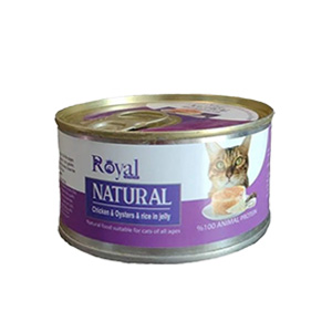 کنسرو گربه رویال کوکو نچرال royal coco natural طعم مرغ و صدف و برنج در ژله وزن 220 گرم