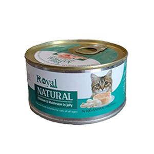 کنسرو نچرال گربه رویال کوکو royal coco natural طعم مرغ و قارچ در ژله وزن 220 گرم