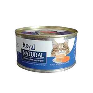 کنسرو گربه رویال کوکو نچرال royal coco natural طعم مرغ و تخم ماهی در ژله وزن 220 گرم