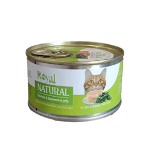 کنسرو گربه نچرال رویال کوکو royal coco natural طعم مرغ و جلبک در ژله وزن 220 گرم