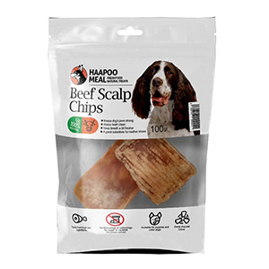 تشویقی سگ چیپس پوست کله گاو هاپومیل haapoomeal beef scalp chips وزن 100 گرم
