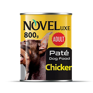 کنسرو سگ نوول Novel طعم مرغ بافت پته وزن 800 گرم