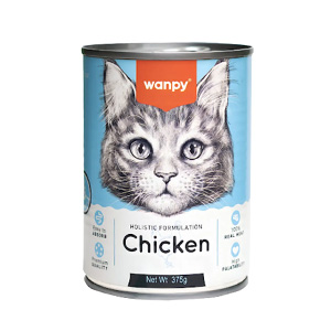 کنسرو گربه ونپی wanpy chicken طعم مرغ بافت فشرده وزن 375 گرم 