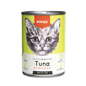 کنسرو بچه گربه کیتن ونپی wanpy kitten tuna & chicken طعم مرغ و ماهی تن بافت فشرده وزن 375 گرم