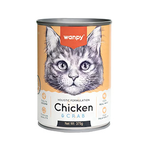 کنسرو گربه ونپی wanpy chicken & crab طعم مرغ و خرچنگ بافت فشرده وزن 375 گرم