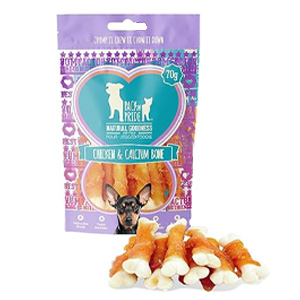 تشویقی سگ استخوان کلسیمی با دورپیچ مرغ پک ان پراید pack'n pride chicken & calcium bone وزن 70 گرم