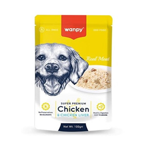 پوچ سگ ونپی Wanpy Chicken & Chicken Liver طعم مرغ و جگر مرغ بافت نچرال وزن 100 گرم