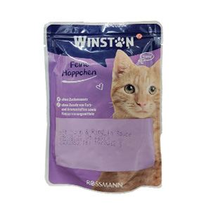 پوچ گربه وینستون winston طعم گوشت گاو و مرغ در سس بافت تکه ای وزن 100 گرم