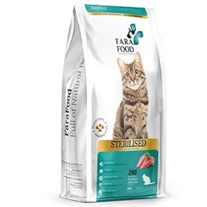 غذا خشک گربه عقیم شده فرافود fara food sterilised طعم مرغ و برنج وزن 2 کیلوگرم