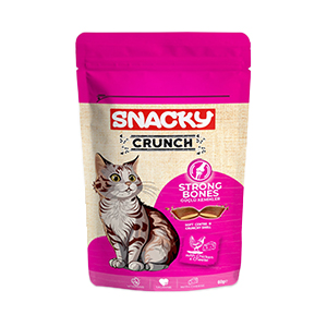 تشویقی گربه اسنکی snacky strong bones طعم مرغ و پنیر وزن 60 گرم