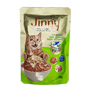 پوچ گربه جینی Jinny با طعم مرغ و ماهی وزن 70 گرم