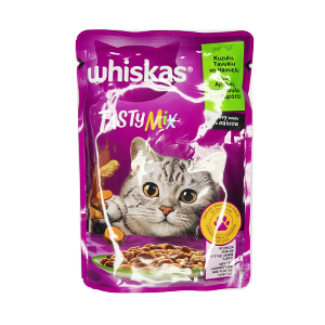 پوچ گربه ویسکاس whiskas طعم بره و برنج در سس وزن 85 گرم