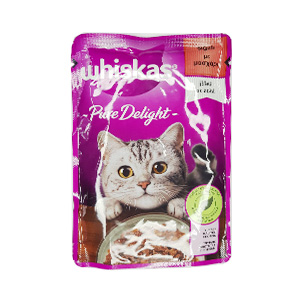 پوچ گربه ویسکاس whiskas طعم بیف در سس وزن 85 گرم